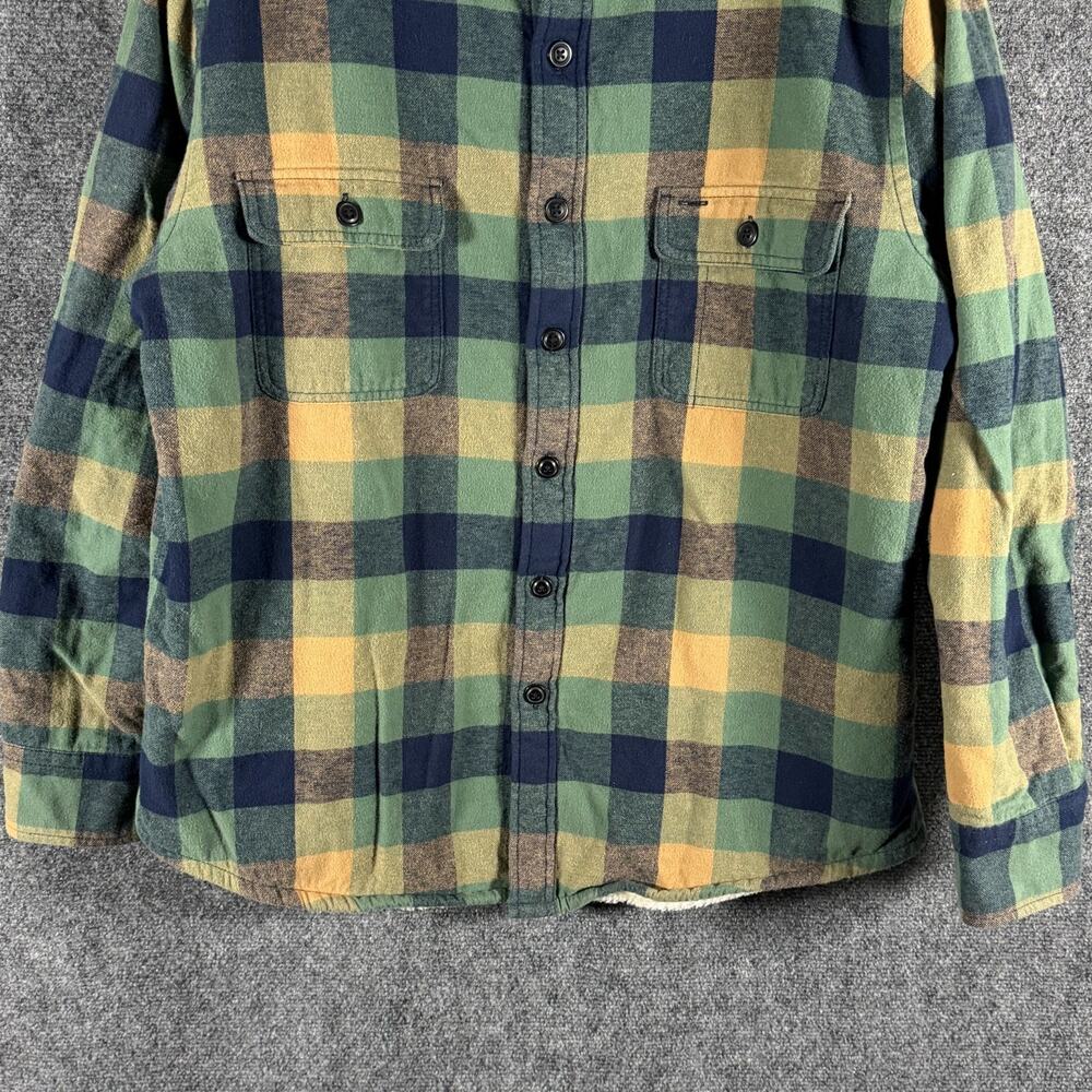 J.Crew BI933 Sherpa Lined Flannel Shirt Jacket Mens L Green Plaid Shacket - Picture 4 of 13